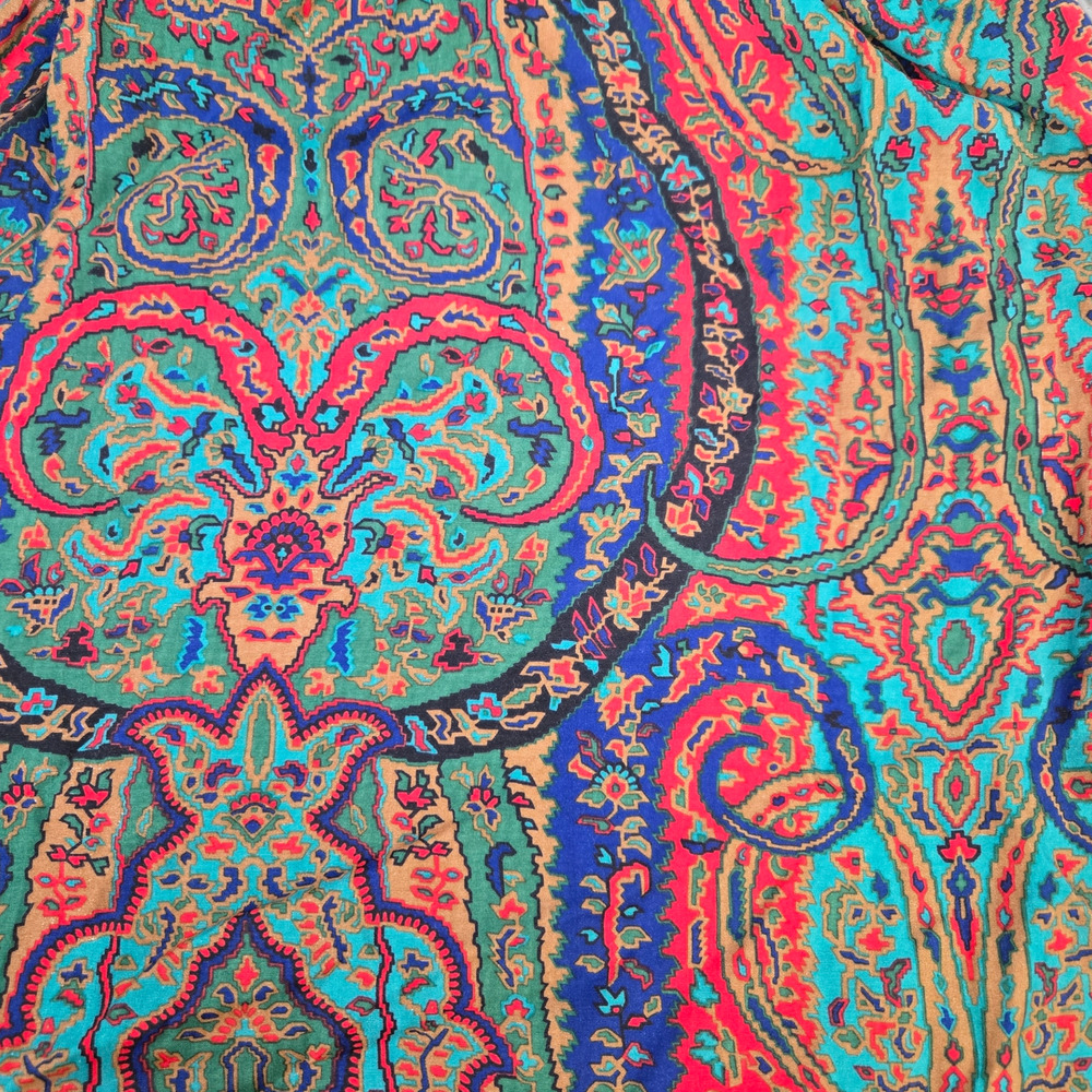 1970s Vintage Paisley Tapestry Red Blue Pleated Midi Skirt Made in USA Size 8 - Picture 5 of 11